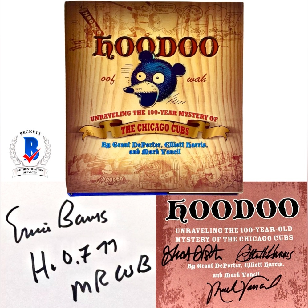 Ernie Banks Chicago Cubs Signed Book Hoodoo inscribed Mr Cub HOF 77 Autograph